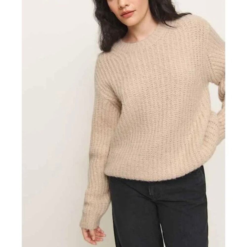 Reformation Spence Wheat Beige Detachable Scarf Sweater XS NEW Ribbed Knit Crew